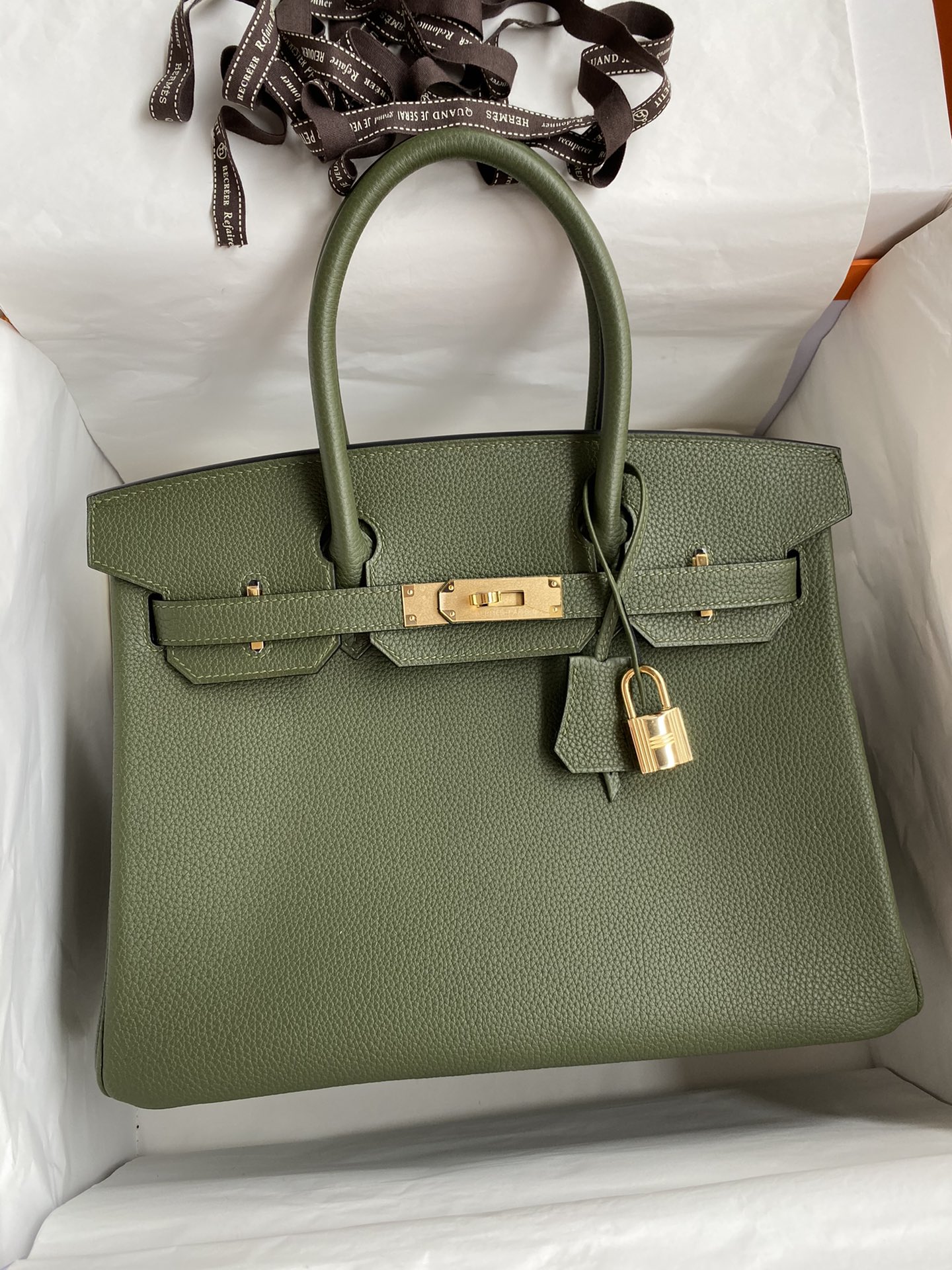 Hermes Birkin 30CM Togo Leather Handbag Forest Green